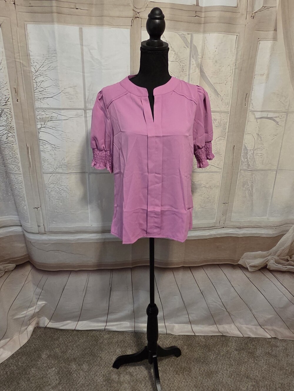 Kohl's Lavender-Pink Split-Neck Puff Sleeve Blouse
